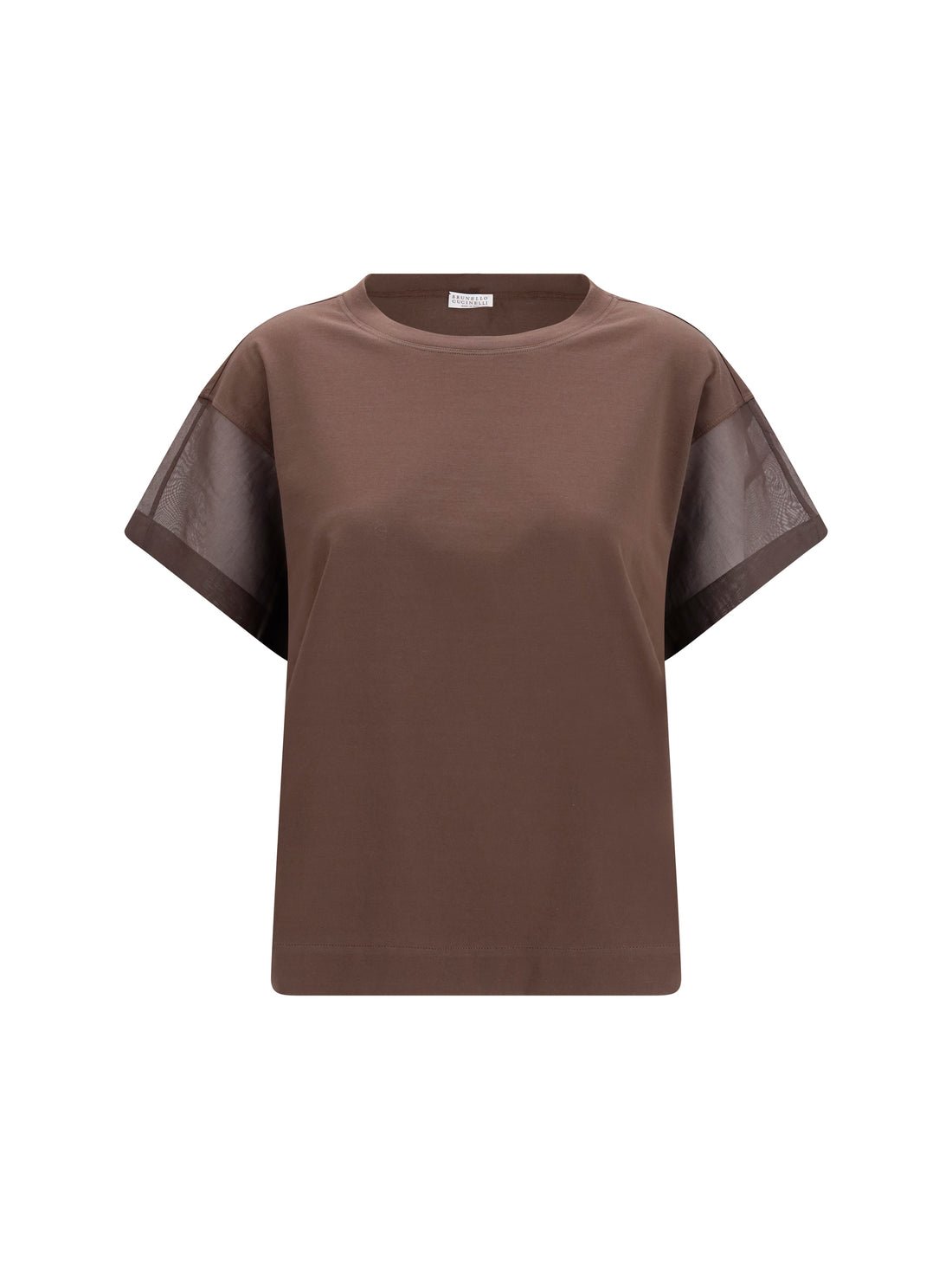 BRUNELLO CUCINELLI M cotton t-shirt with sheer sleeves and side panels