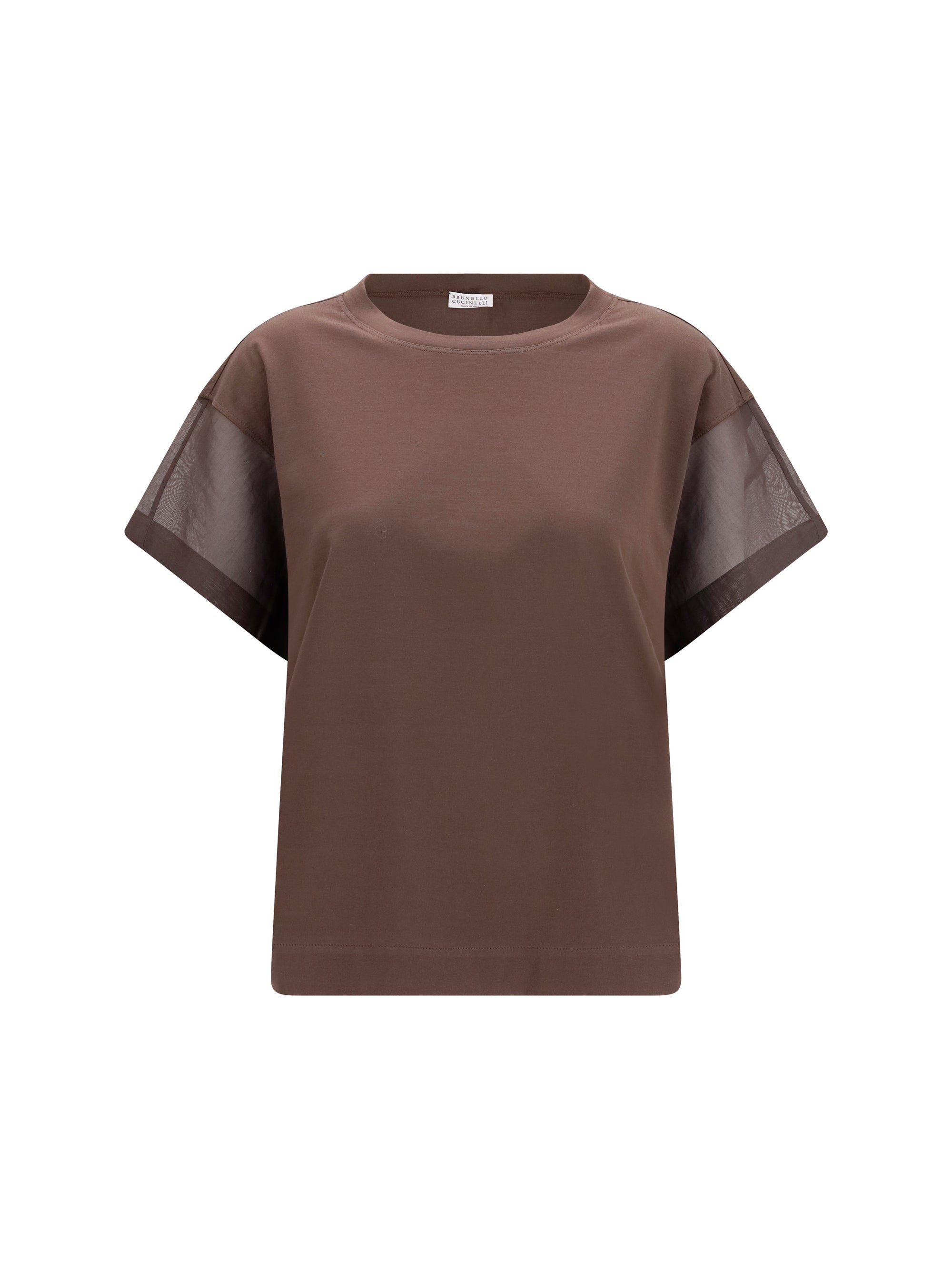 cotton t-shirt with sheer sleeves and side panels