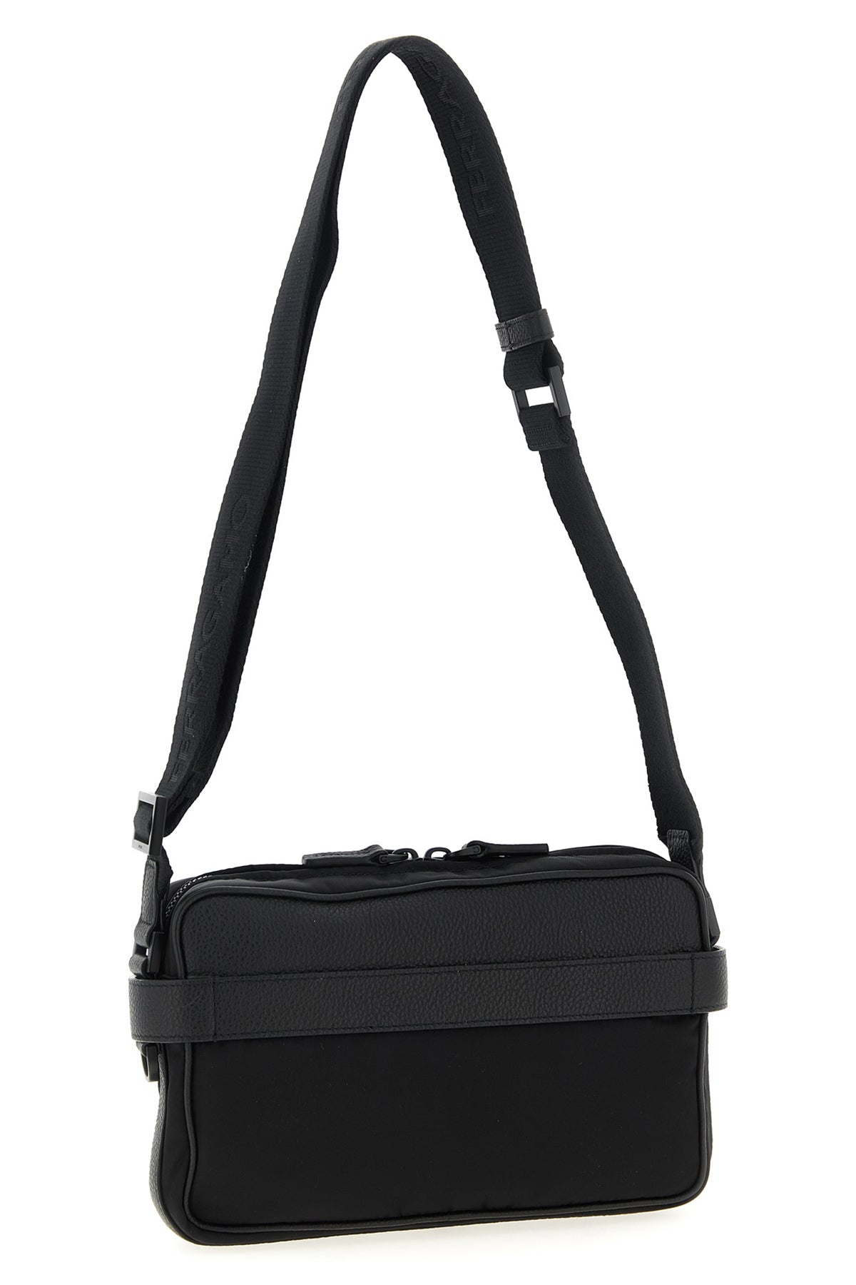 twins nylon crossbody bag in technical fabric and hammered leather