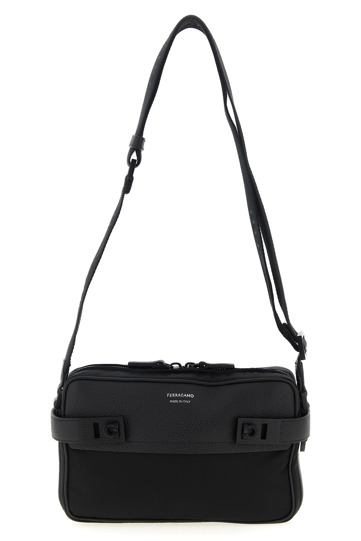 twins nylon crossbody bag in technical fabric and hammered leather