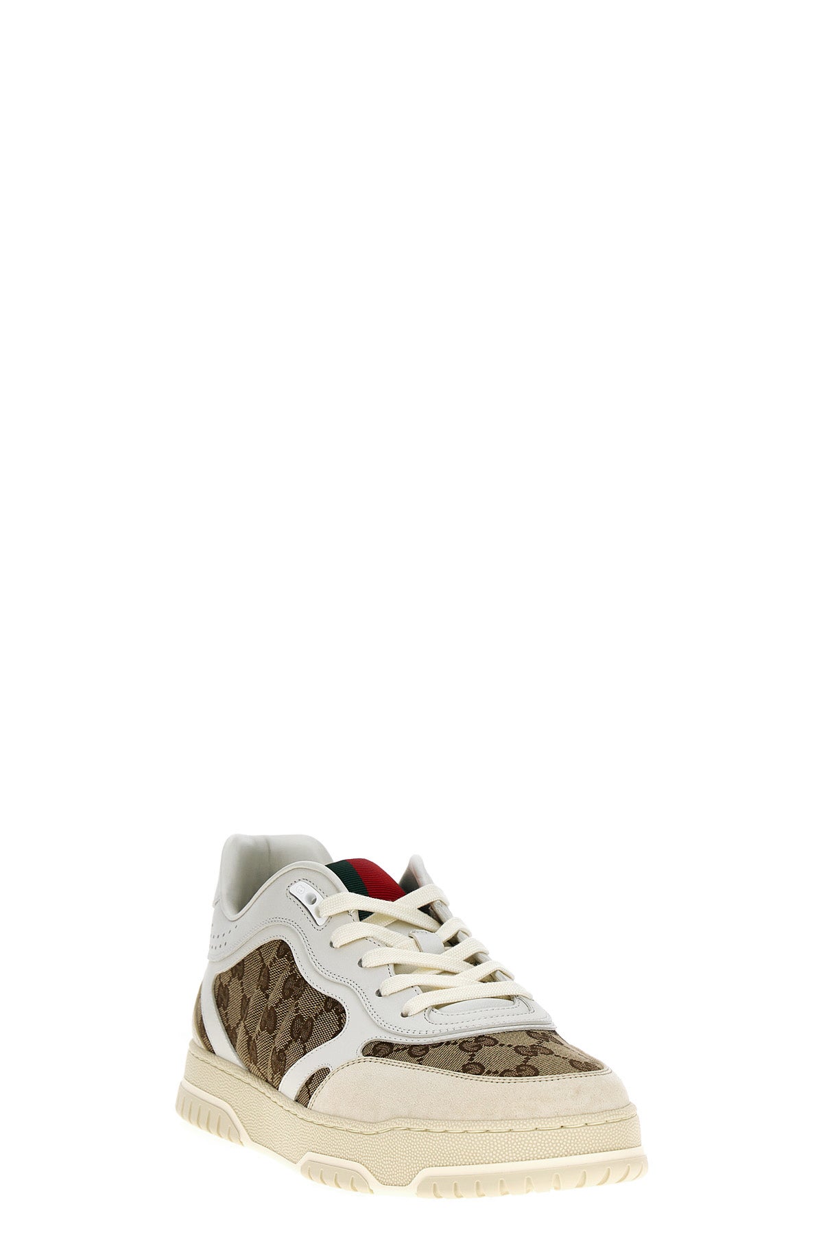 gucci re-web lace-up sneakers in original gg fabric