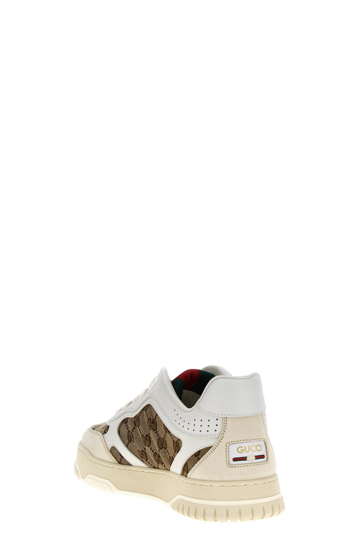 gucci re-web lace-up sneakers in original gg fabric