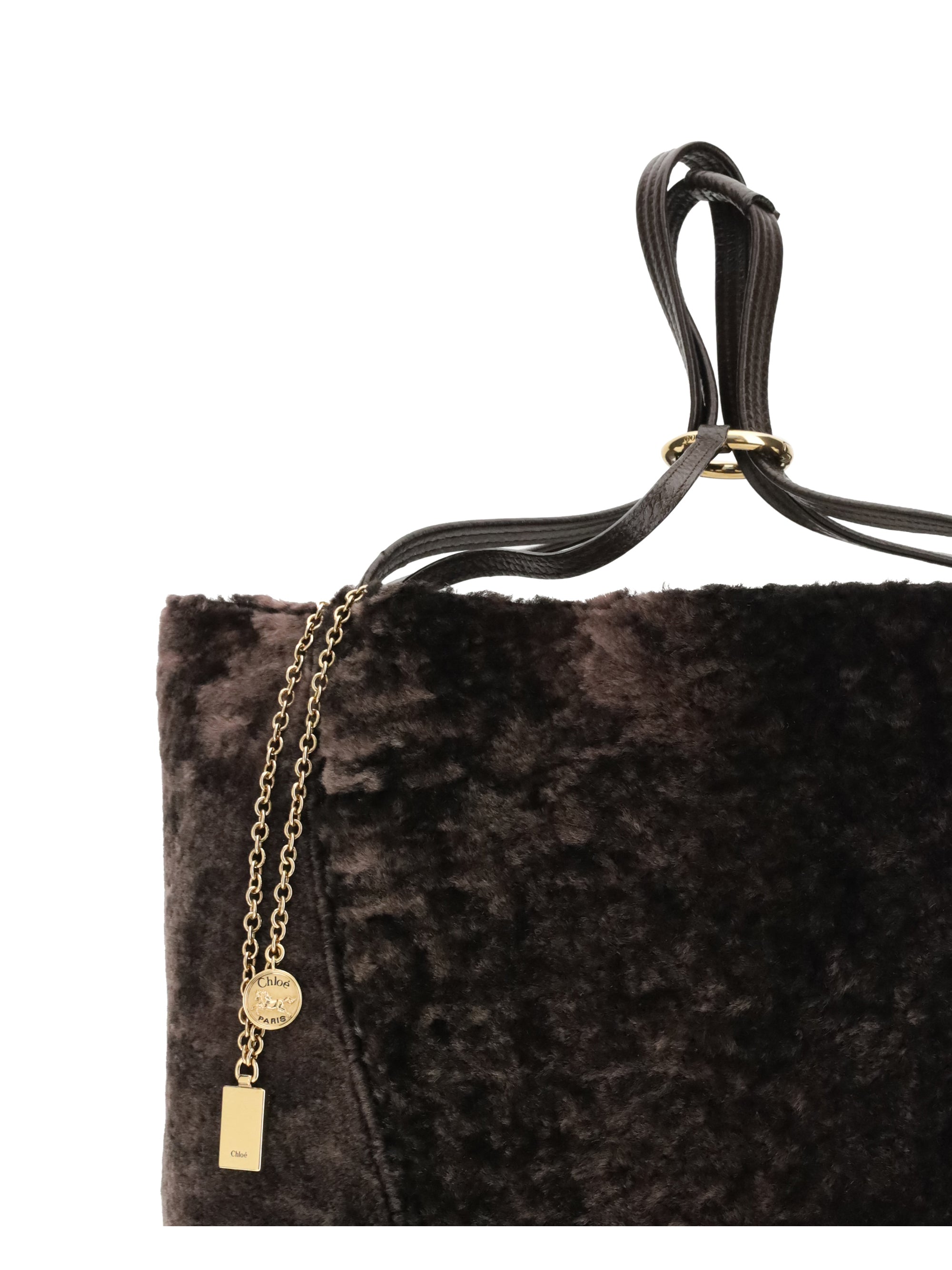 CHLOÉ OS large spin tote bag in soft shearling