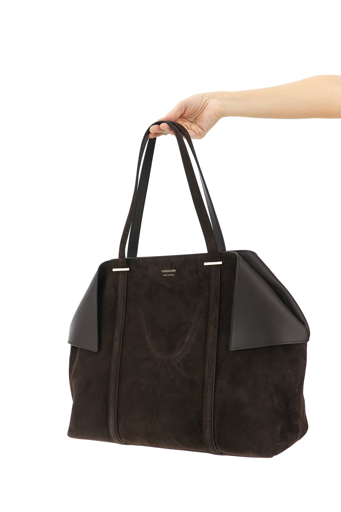 FERRAGAMO OS scarf l shoulder bag in suede and calf leather