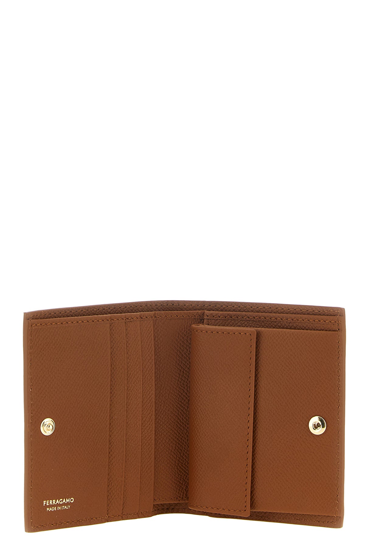 the compact ferragamo wallet is made of pure hammered calf leather in a versatil