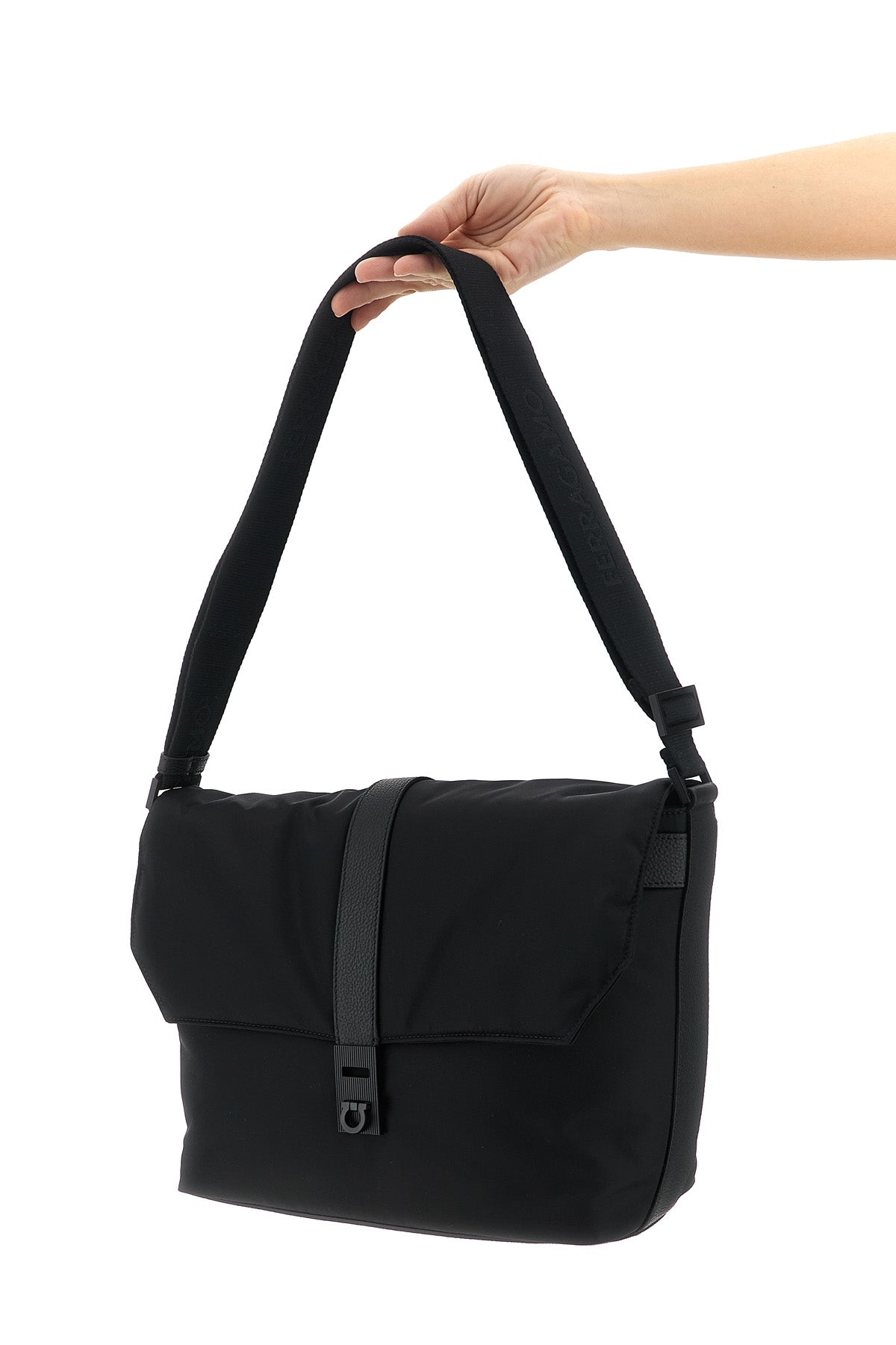 twins crossbody bag in technical fabric and hammered leather