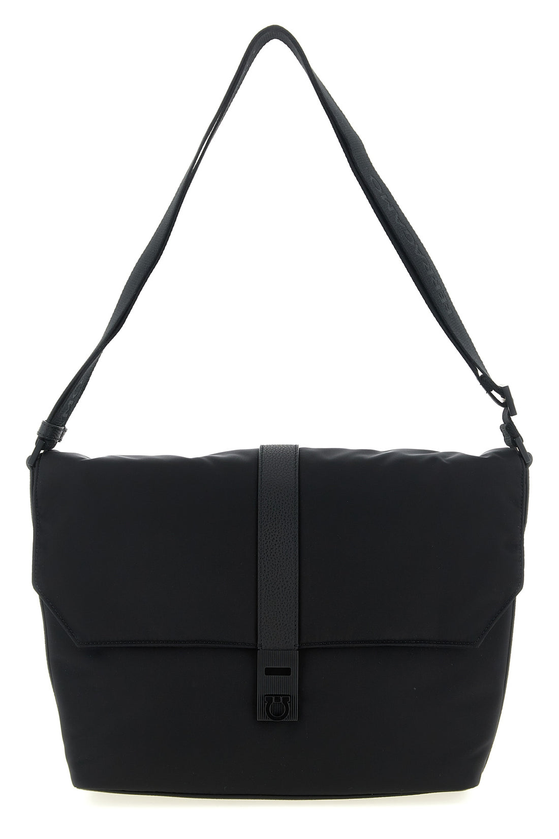 FERRAGAMO OS twins crossbody bag in technical fabric and hammered leather