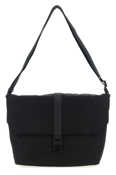 twins crossbody bag in technical fabric and hammered leather