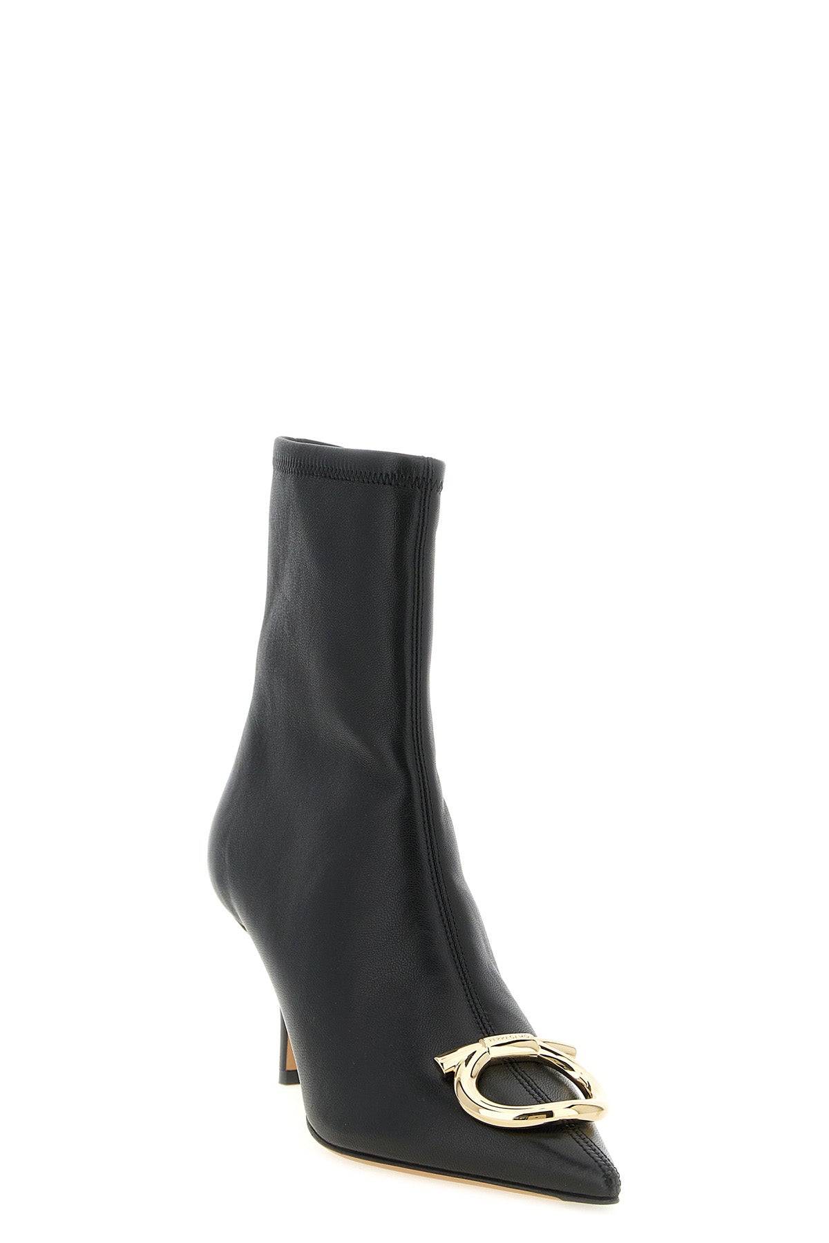 ferragamo mariu ankle boots have a tapered silhouette defined by a geometric t