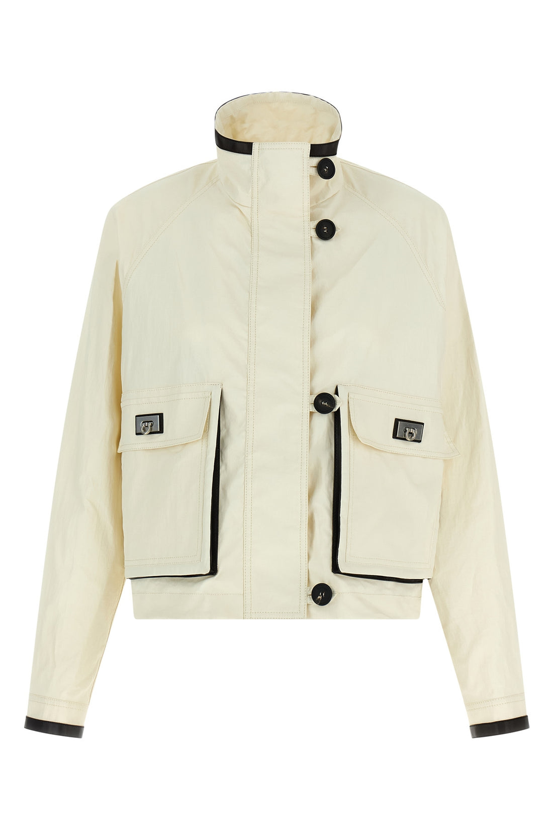FERRAGAMO 40 straight and short jacket in technical linen fabric