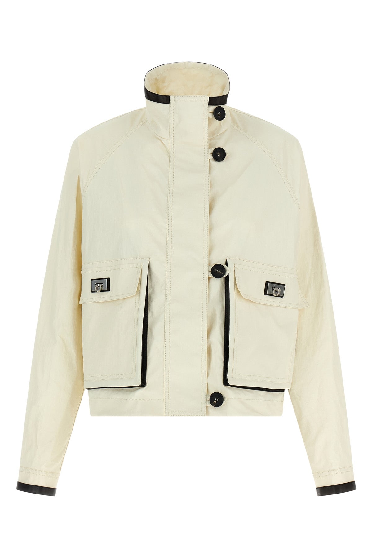 straight and short jacket in technical linen fabric