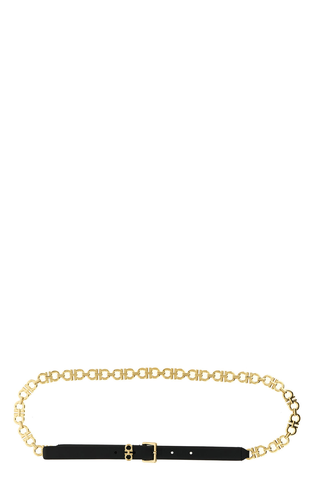 FERRAGAMO 85 cm gancini gold leather and chain belt