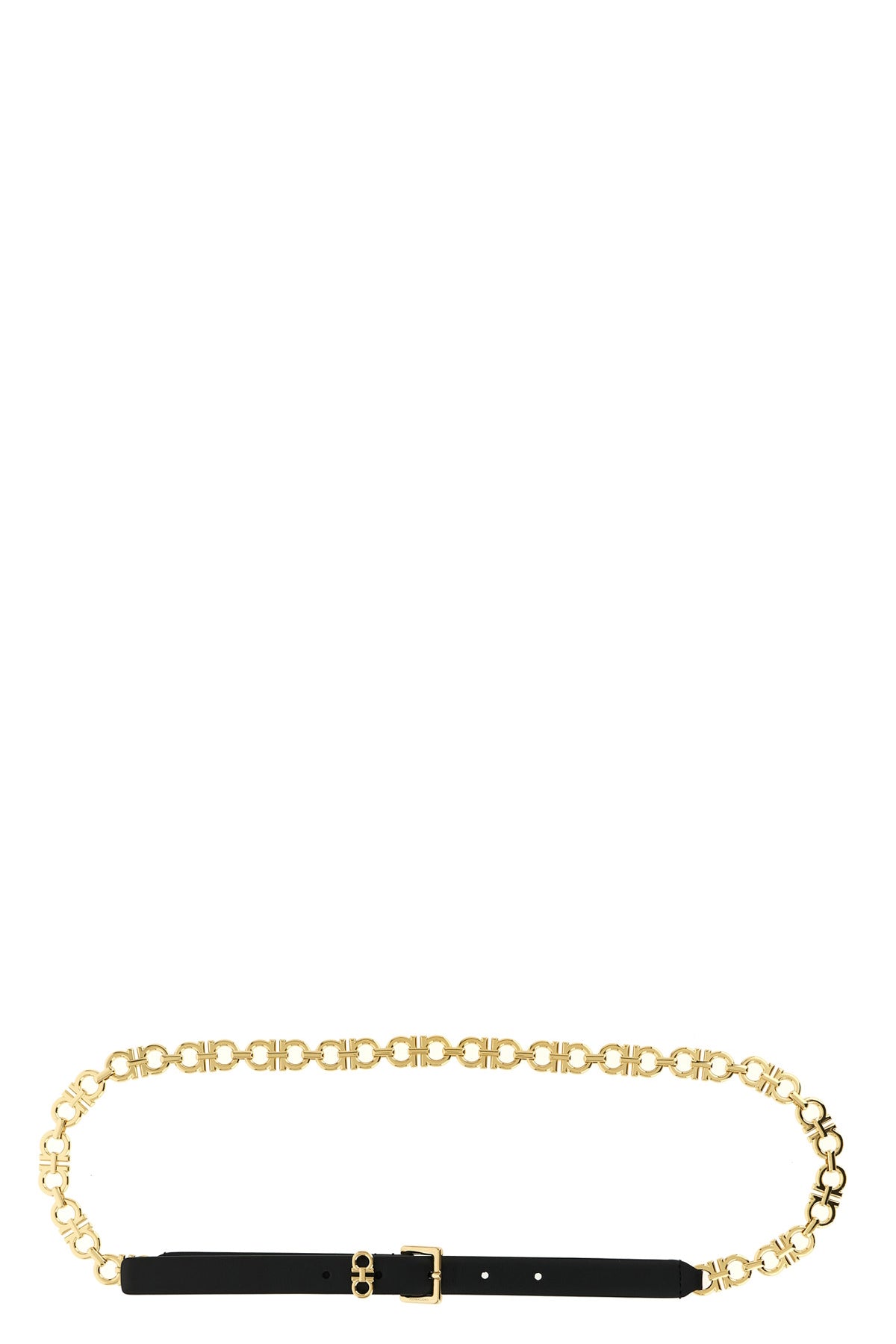 gancini gold leather and chain belt