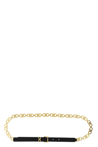 gancini gold leather and chain belt