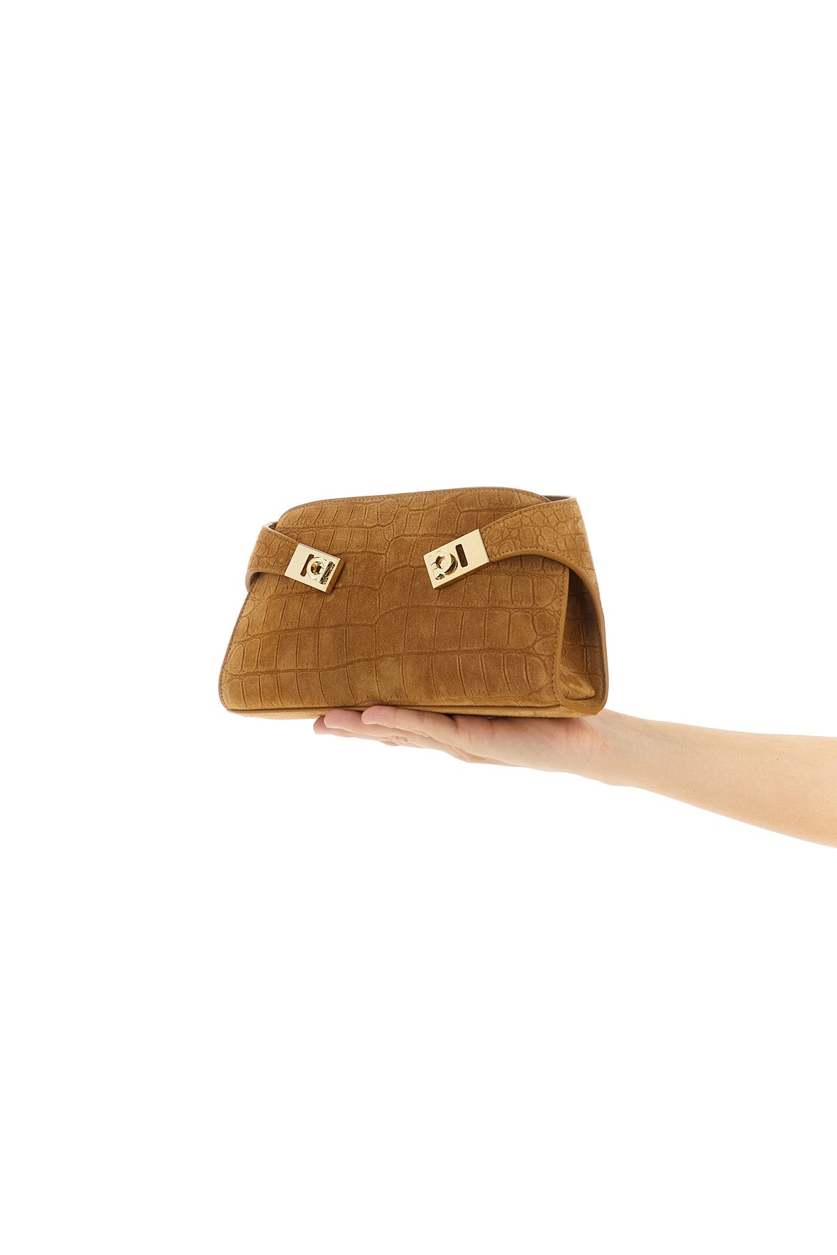 hug mini crossbody bag in crocodile print suede