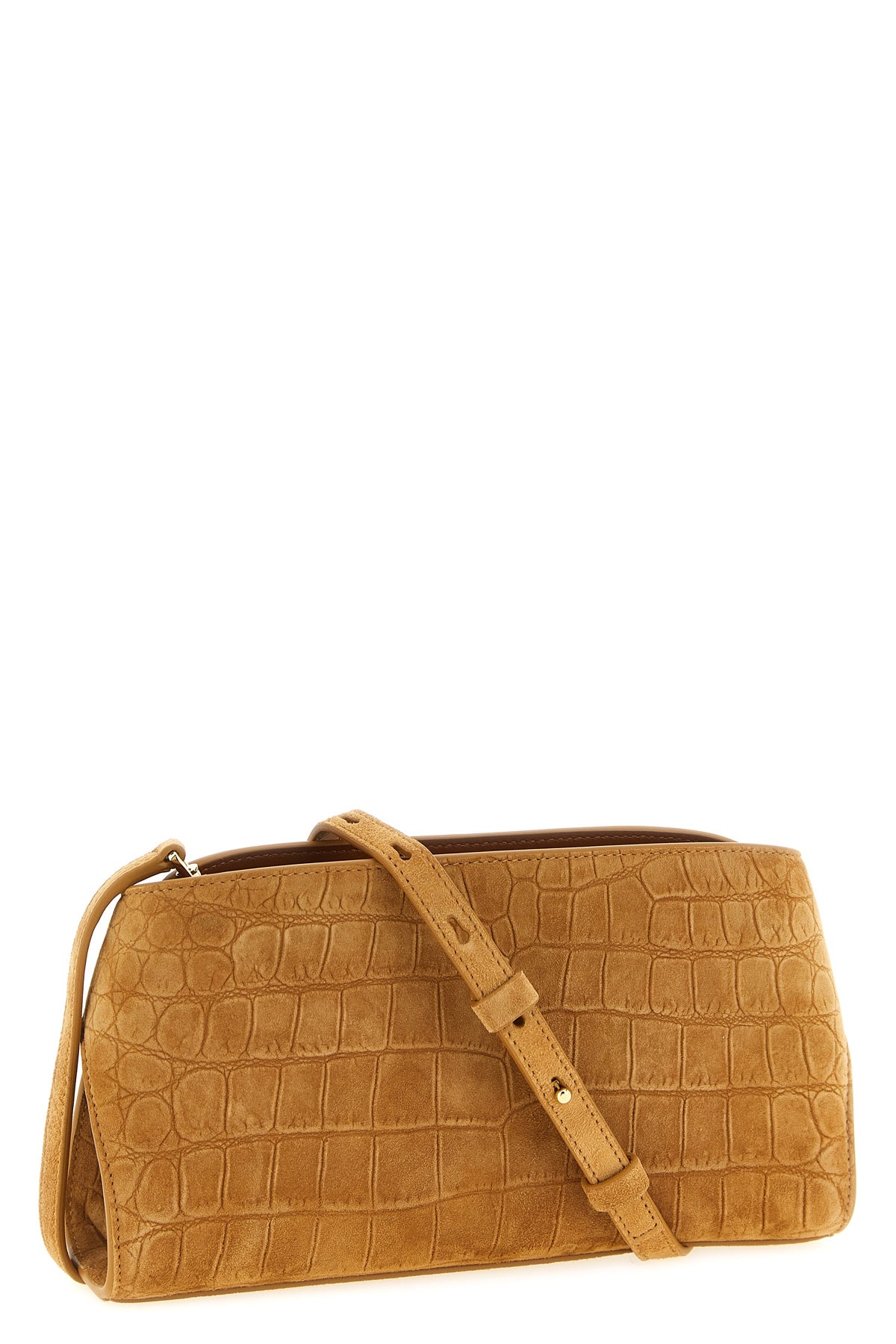 hug mini crossbody bag in crocodile print suede