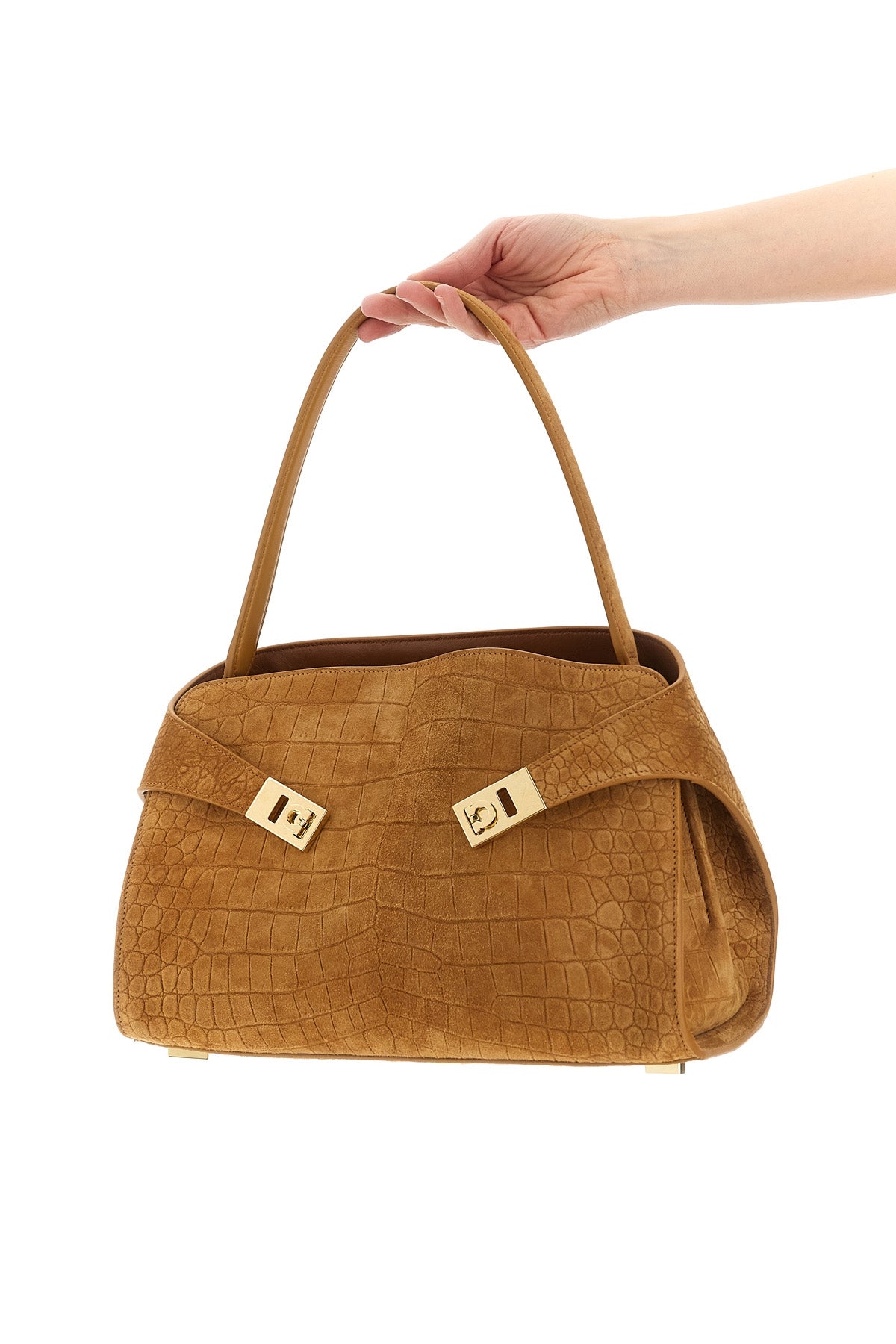 hug soft (m) crocodile-print suede shoulder bag