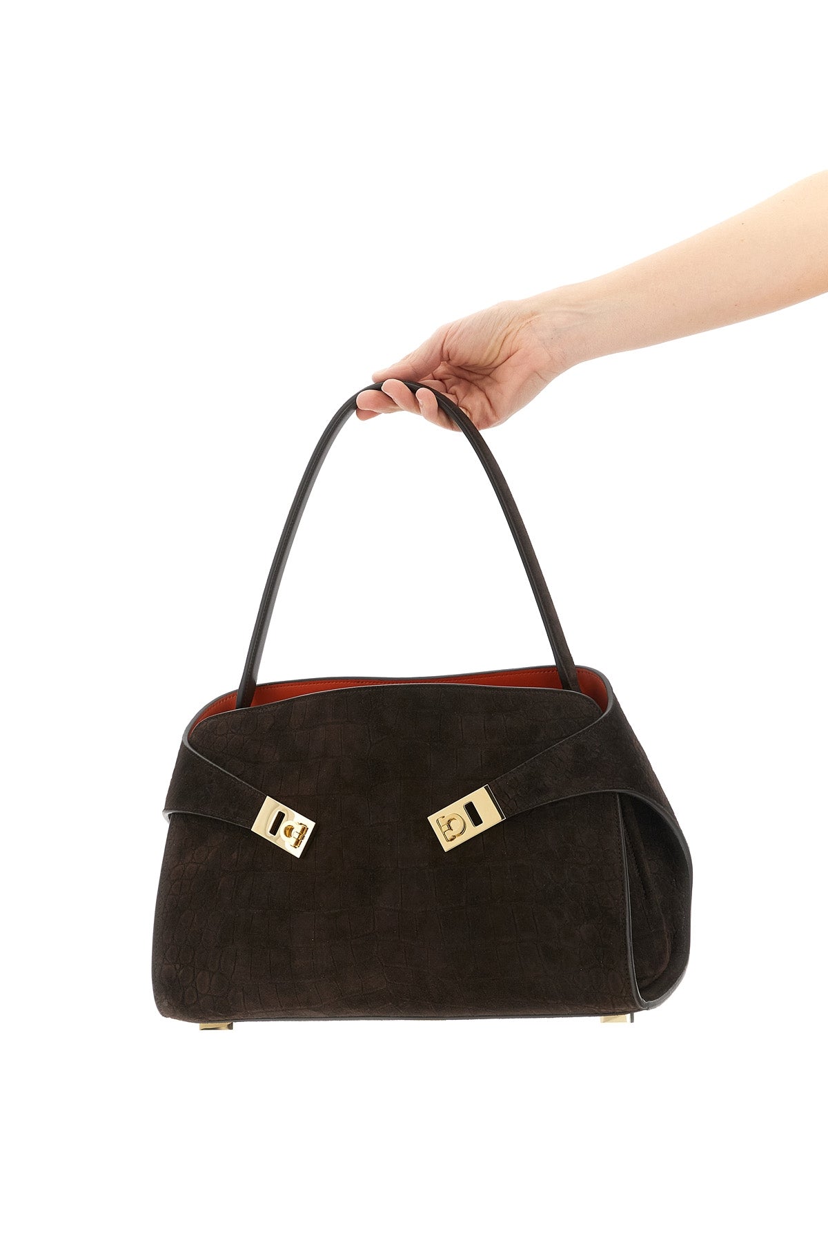 hug soft (m) crocodile-print suede shoulder bag