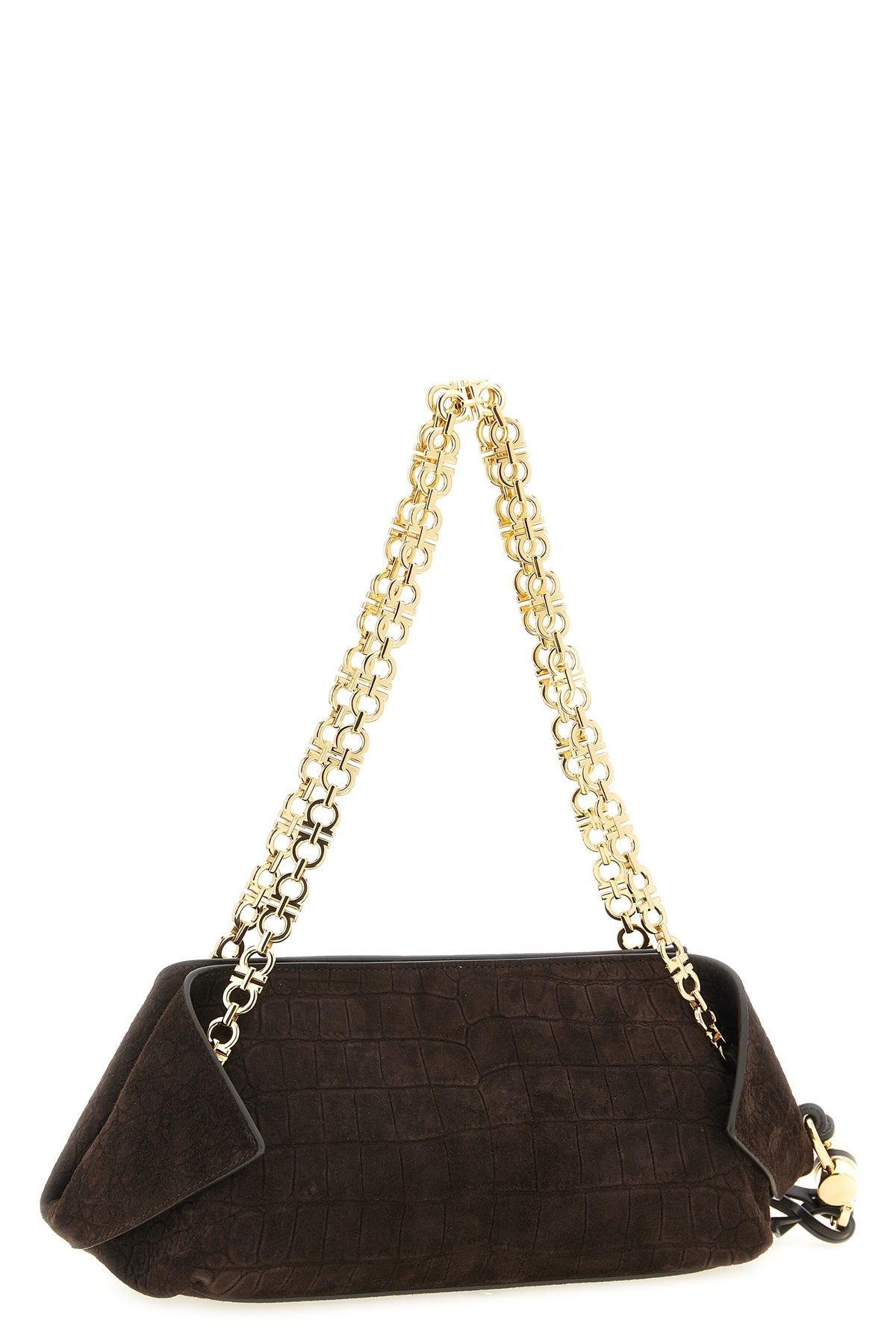 ferragamo (s) shoulder bag in crocodile-effect suede