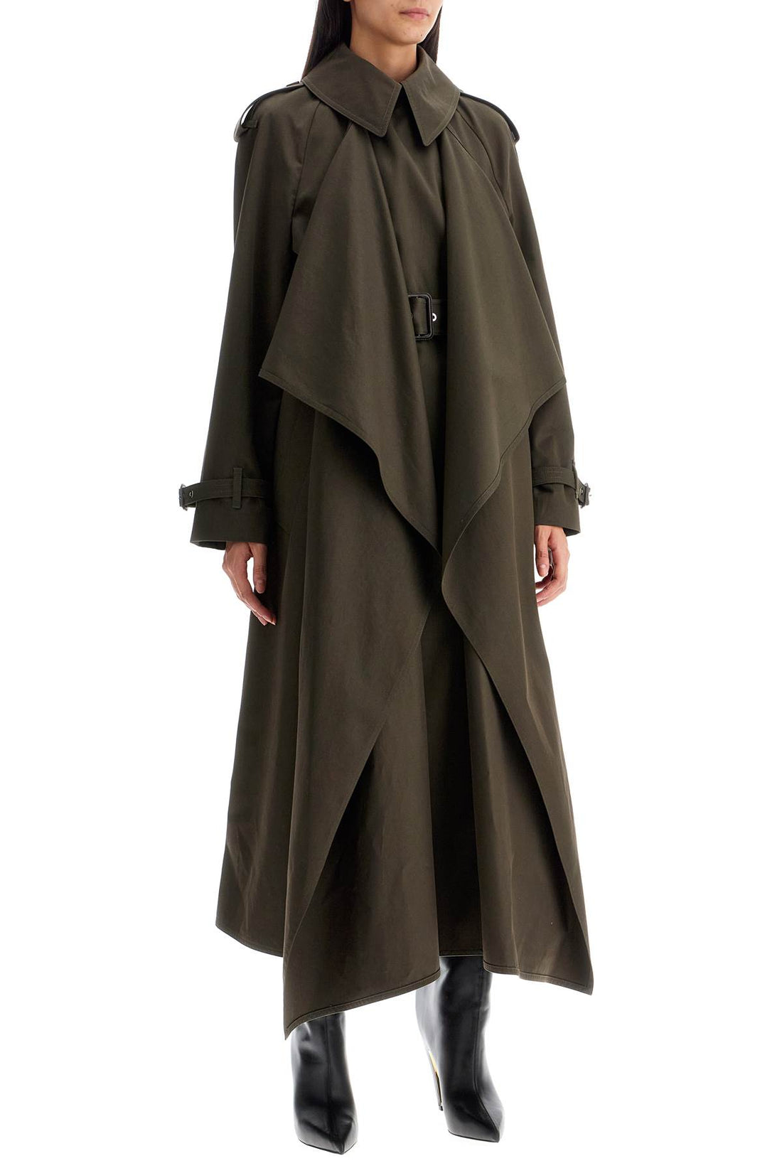 double-breasted trench coat with draped