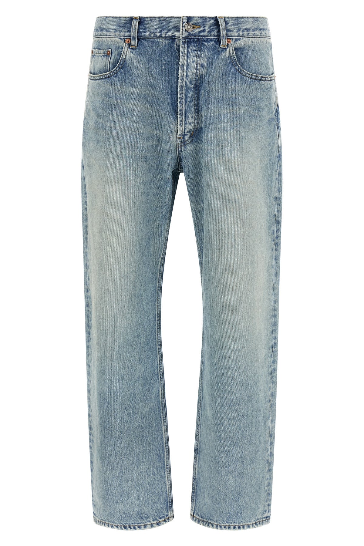 used-effect stone washed cotton denim jeans