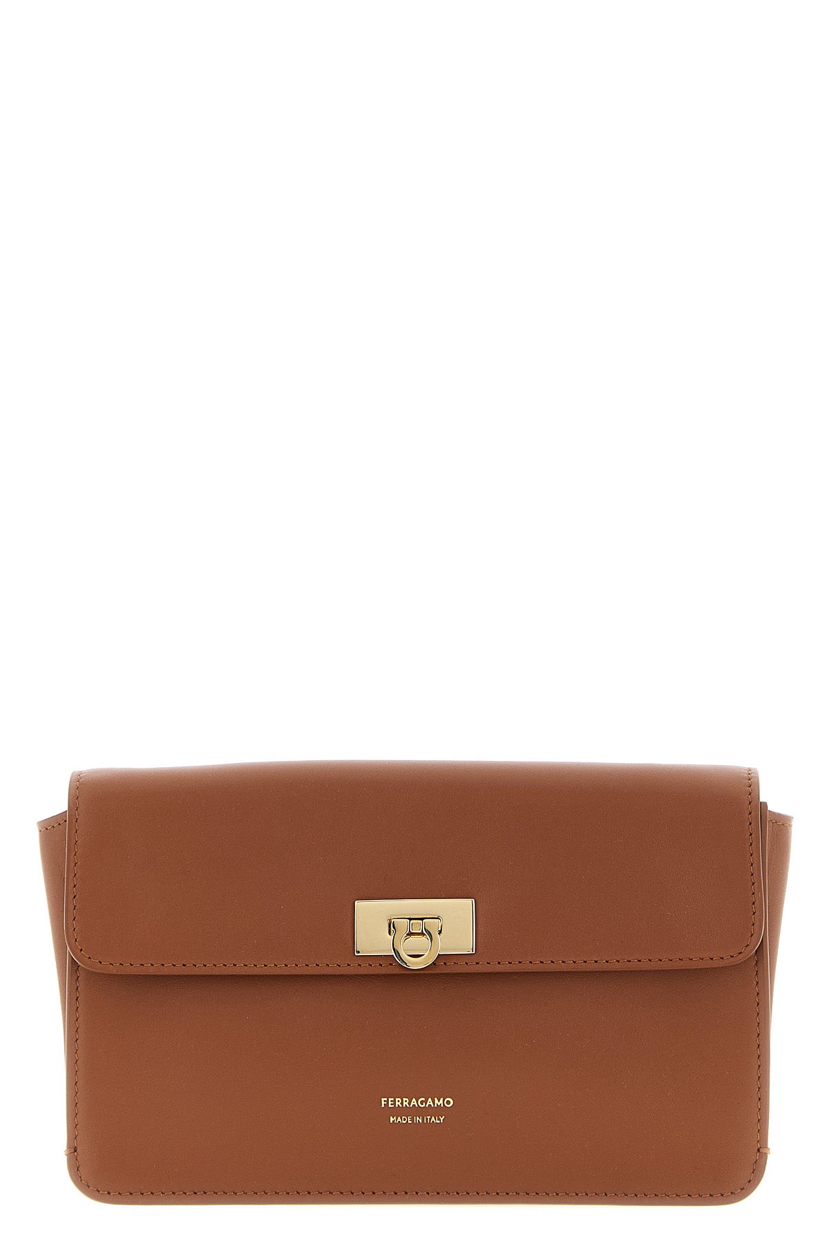 the ferragamo harley clutch defines structural precision through a rectangular