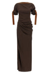 the ferragamo long dress defines a silhouette that has slipped through a sartori