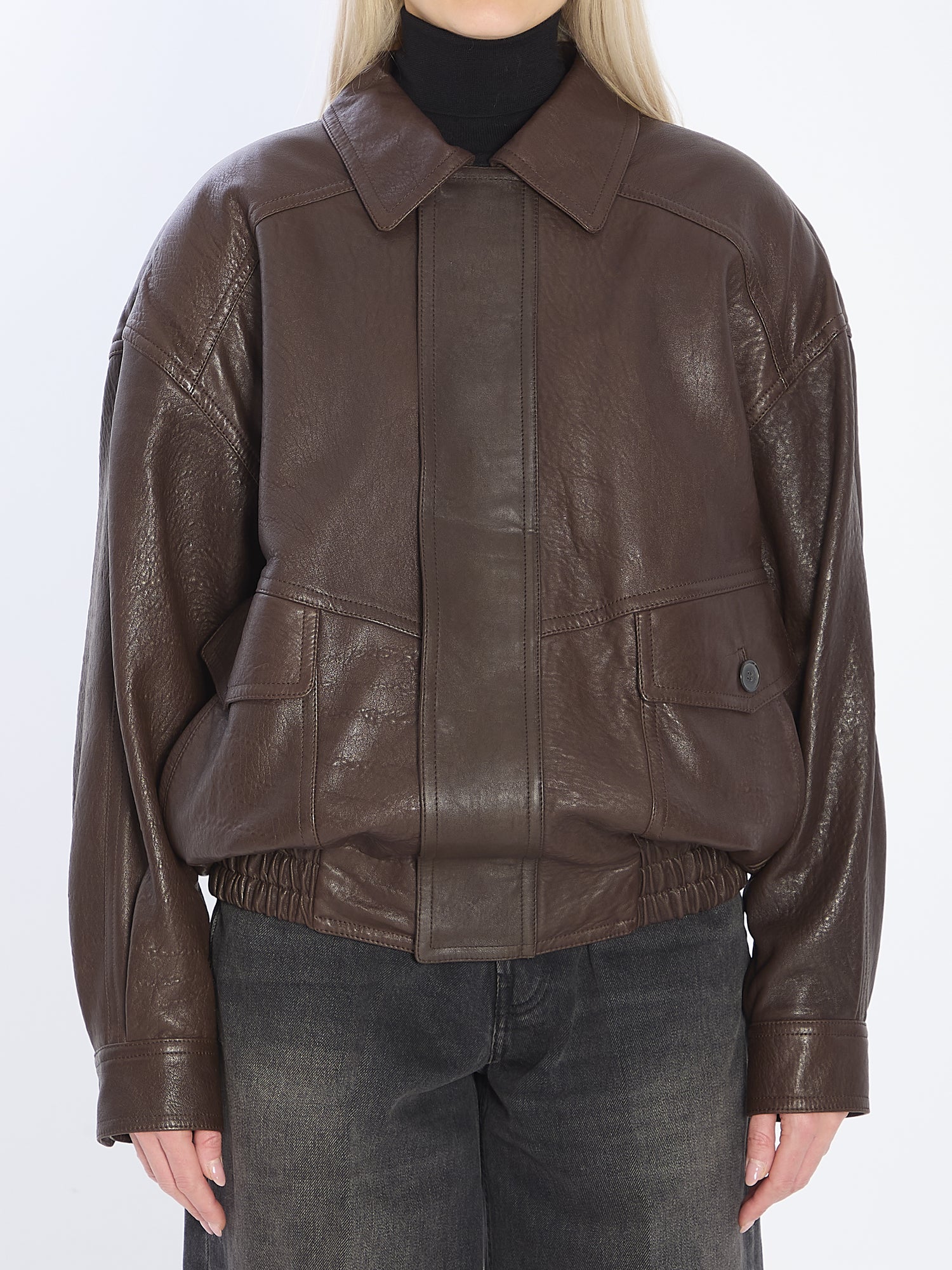 SAINT LAURENT 38 balloon lambskin leather bomber jacket