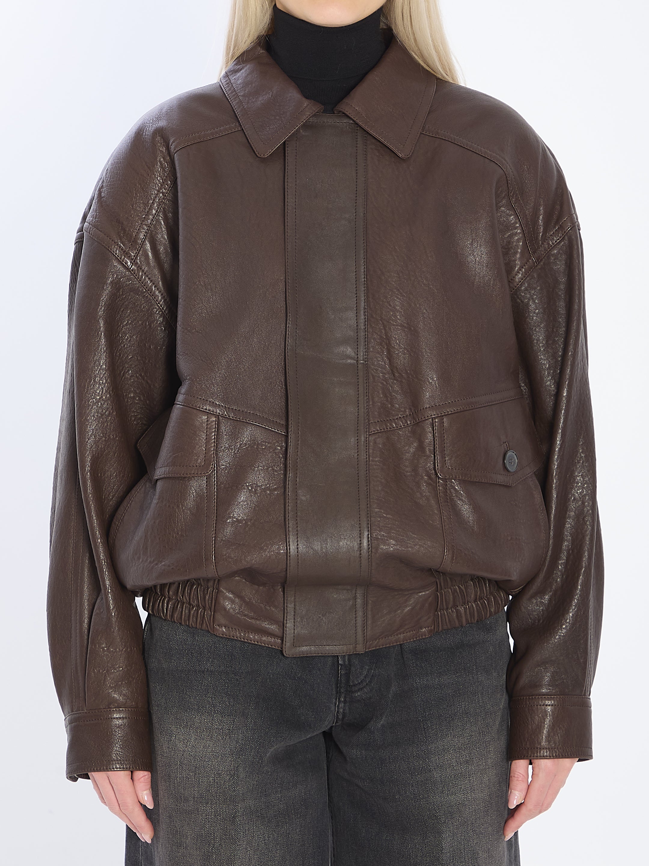 SAINT LAURENT 38 balloon lambskin leather bomber jacket