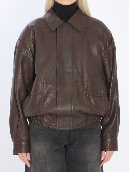 SAINT LAURENT 38 balloon lambskin leather bomber jacket