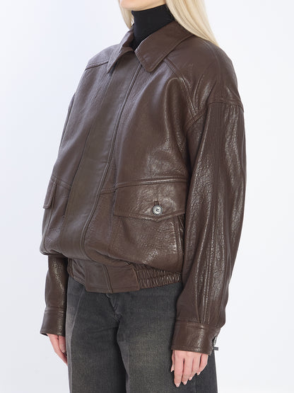SAINT LAURENT 38 balloon lambskin leather bomber jacket