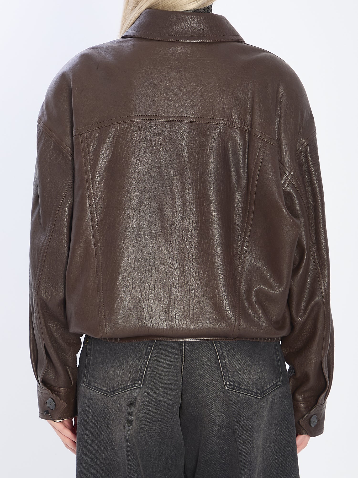 SAINT LAURENT 38 balloon lambskin leather bomber jacket