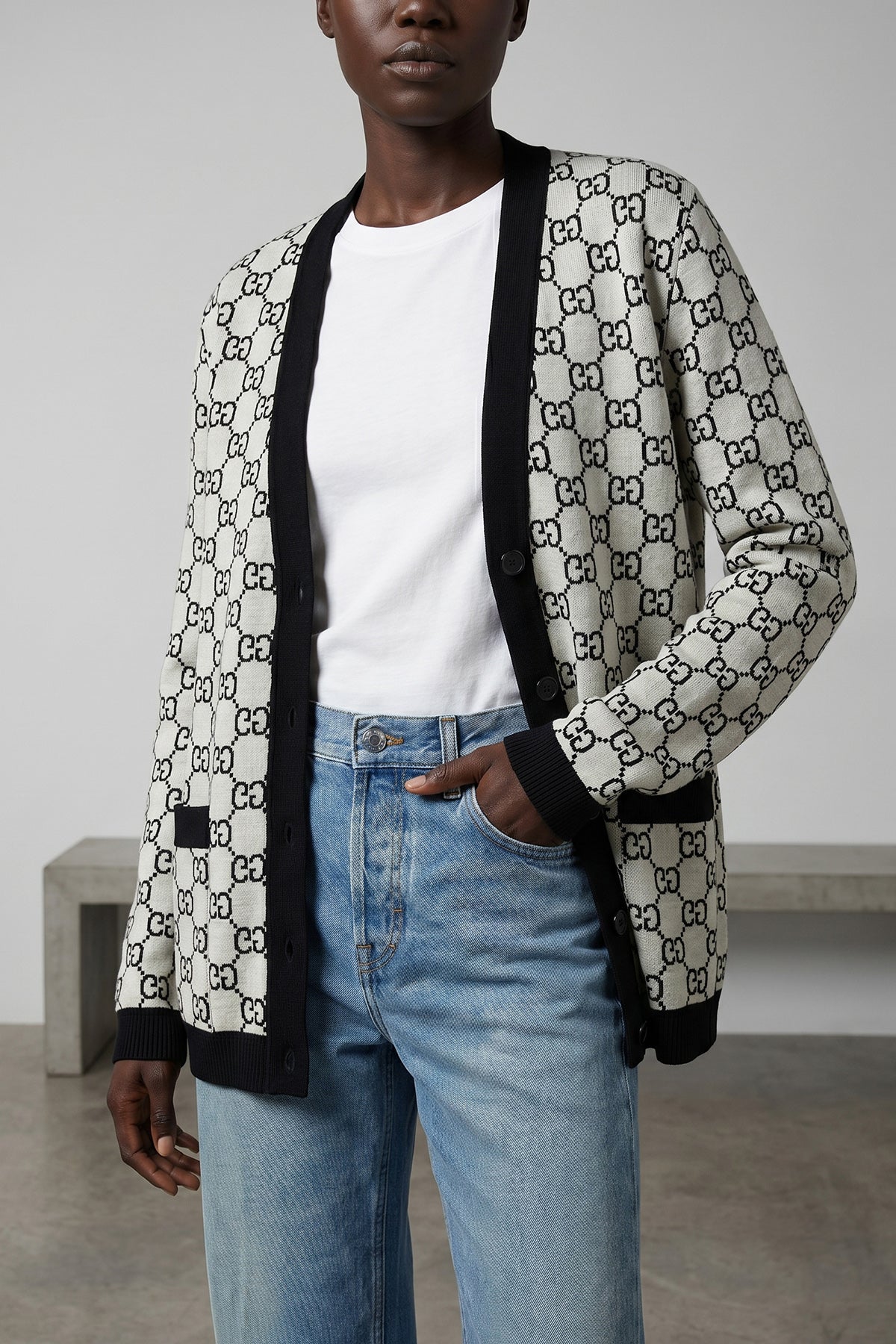 reversible gg fine tubular wool jacquard cardigan