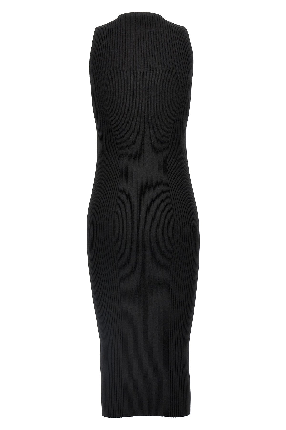 sleeveless stretch viscose blend ribbed knit midi dress