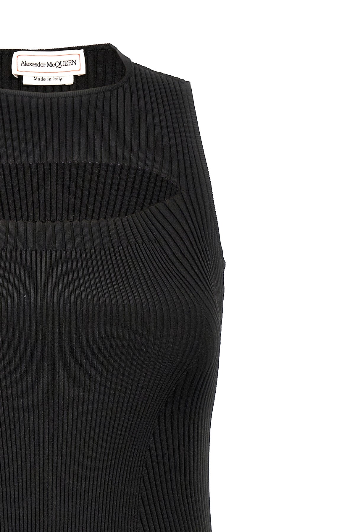 sleeveless stretch viscose blend ribbed knit midi dress
