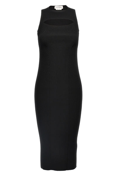 sleeveless stretch viscose blend ribbed knit midi dress