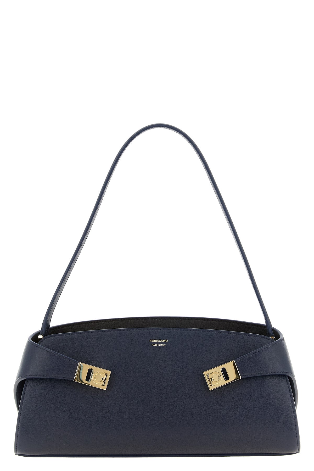 the ferragamo hug east-west shoulder bag stands out for its structured silhoue