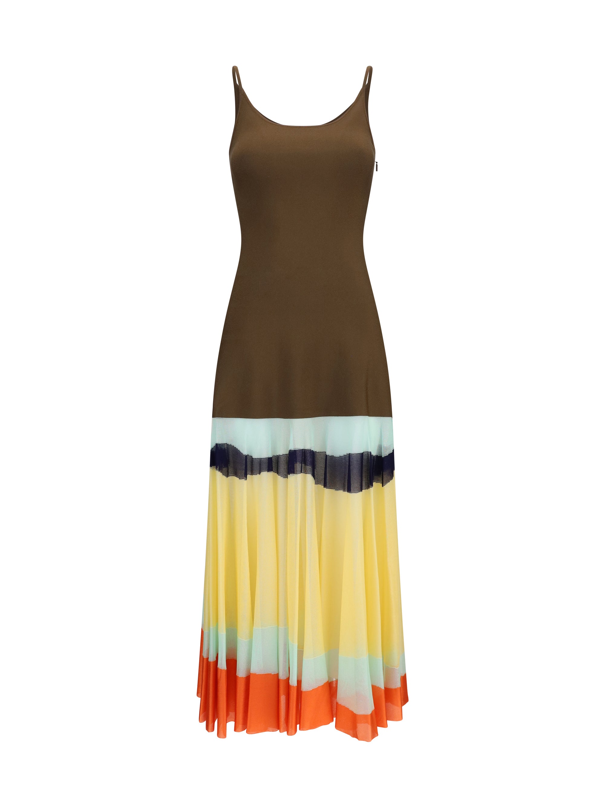 long dress with color-striped skirt