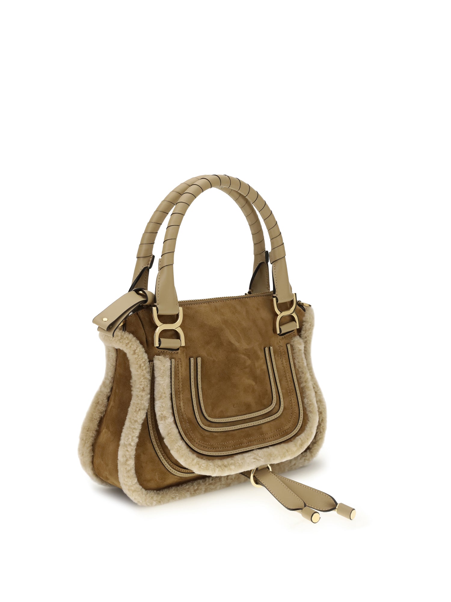 CHLOÉ OS suede and shearling leather marcie small handbag
