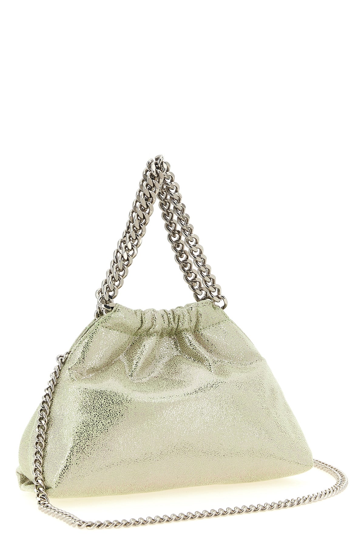 falabella mini drawstring handbag in eco shiny dotted chamois fabric