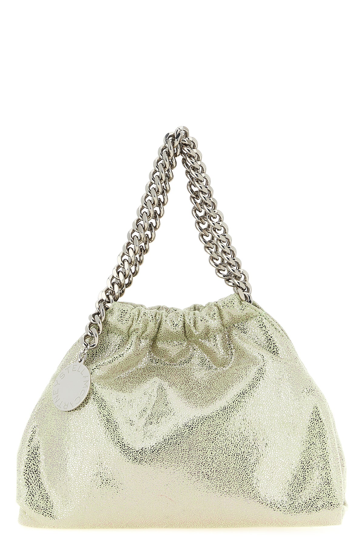 falabella mini drawstring handbag in eco shiny dotted chamois fabric