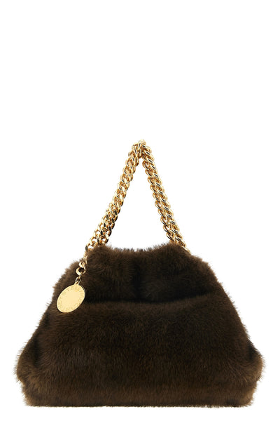 the stella mccartney falabella mini drawstring handbag presents a destructured