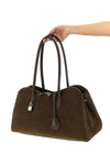ryder open shoulder bag in suede effect fabric