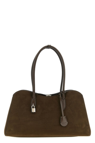 ryder open shoulder bag in suede effect fabric