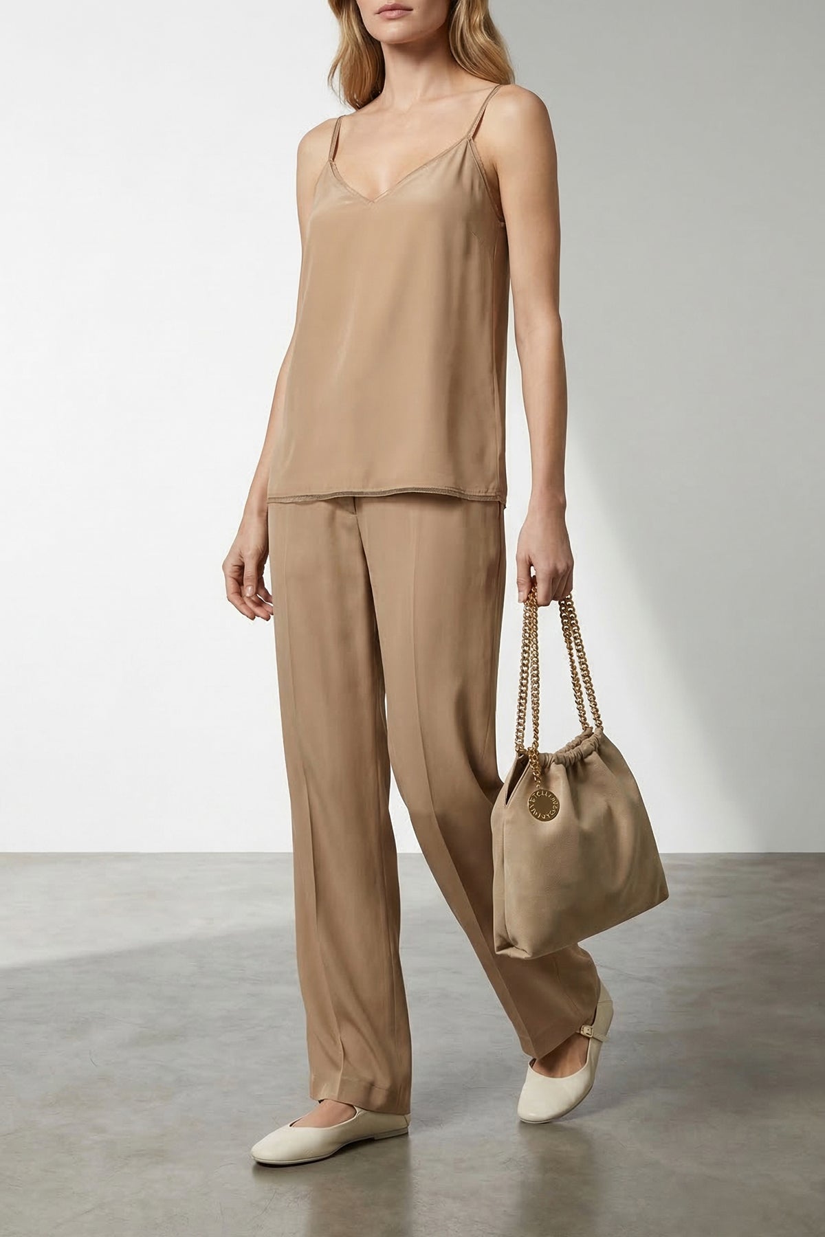 falabella drawstring shoulder bag in shaggy deer