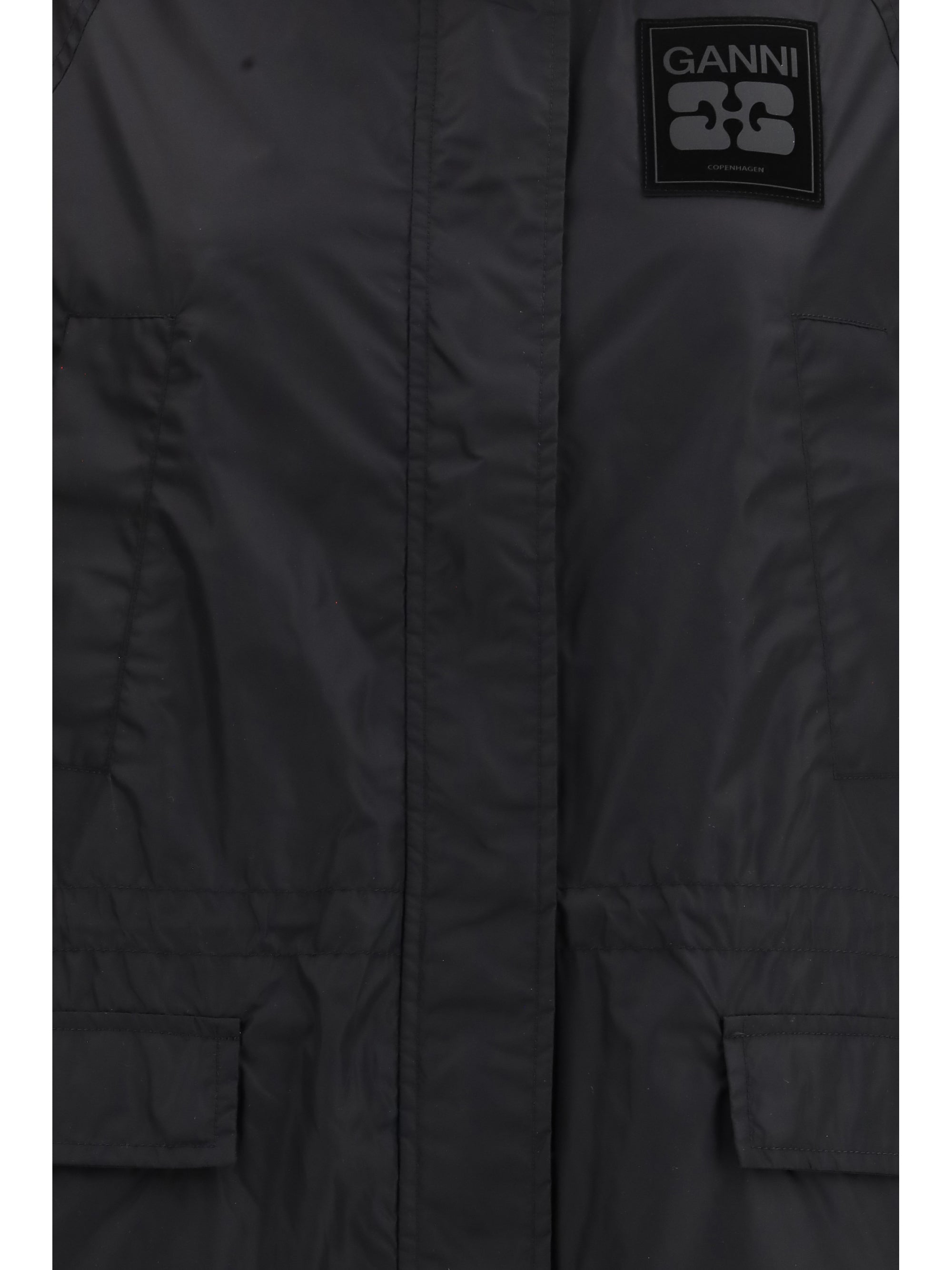 GANNI 34 flyweight banana graphic long parka