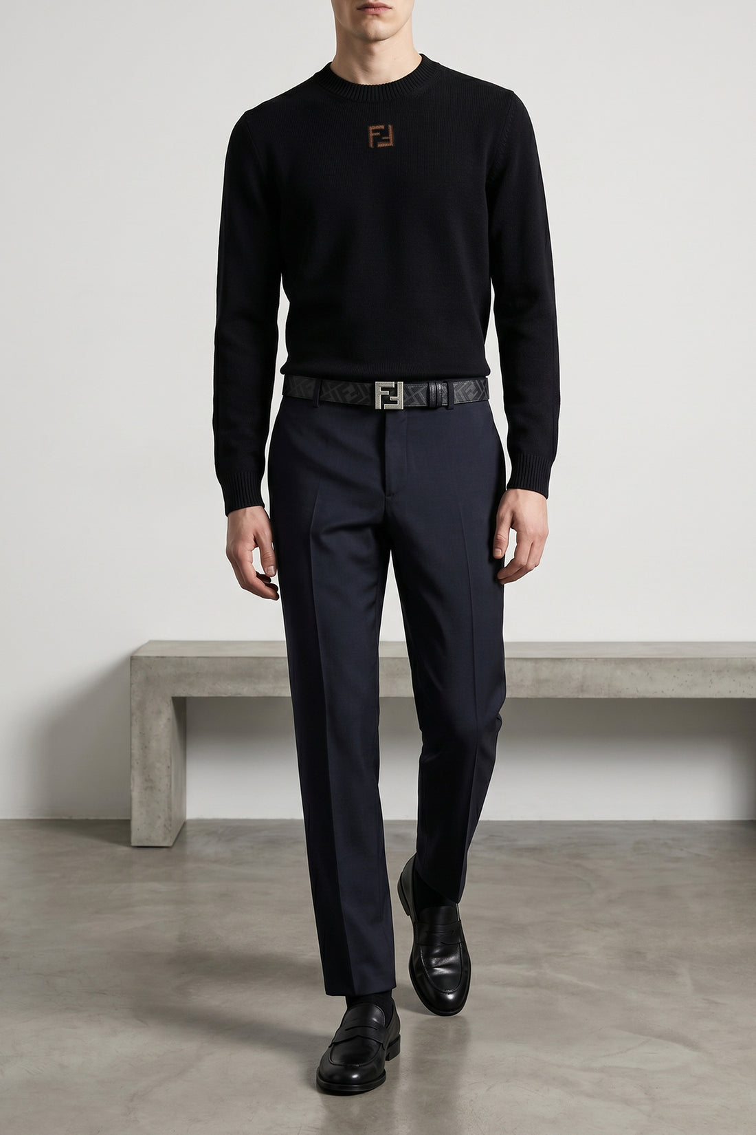 FENDI 95 cm black reversible leather belt and ff side metal buckle