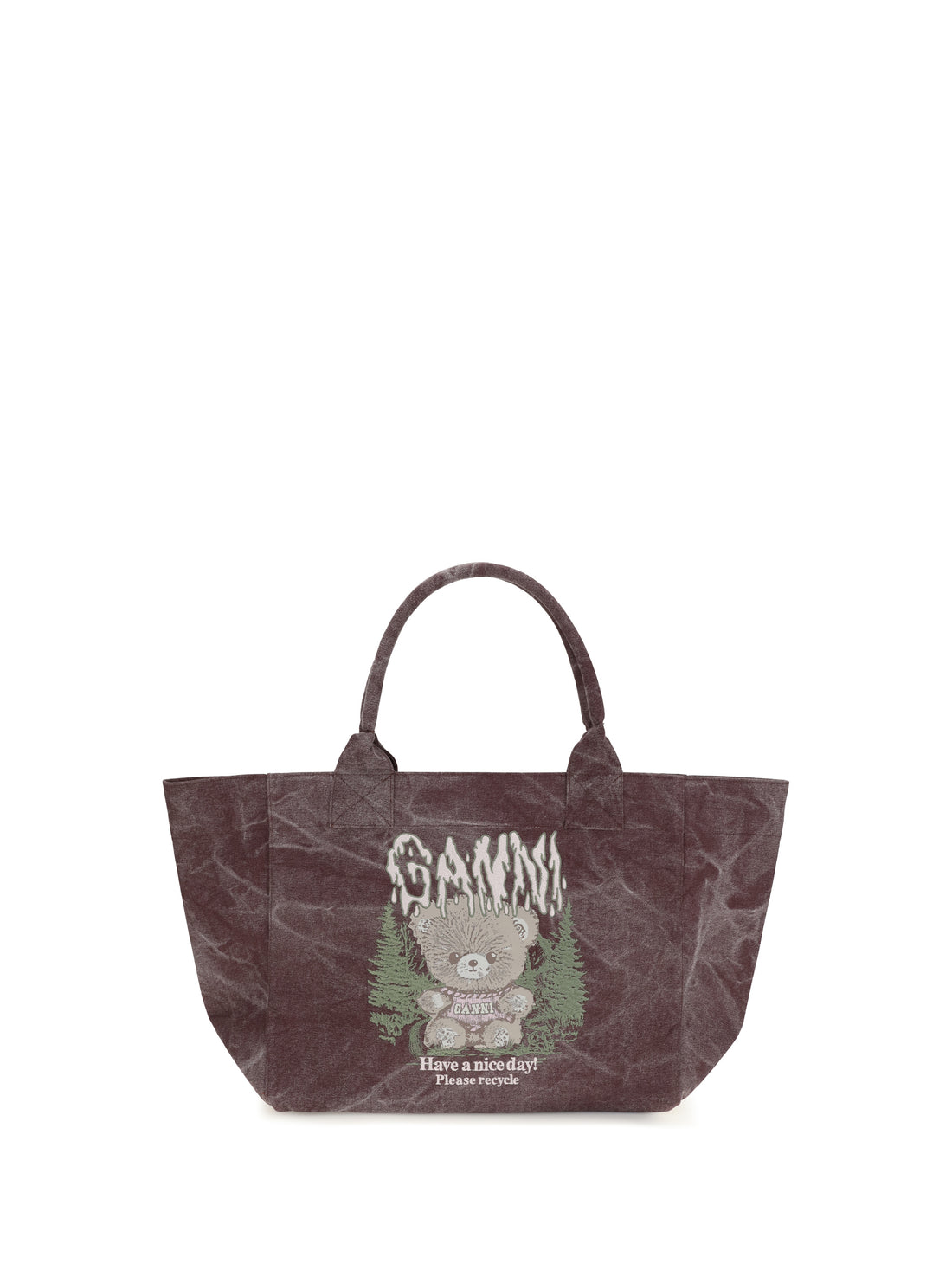 GANNI OS medium trapeze teddy print shopping bag