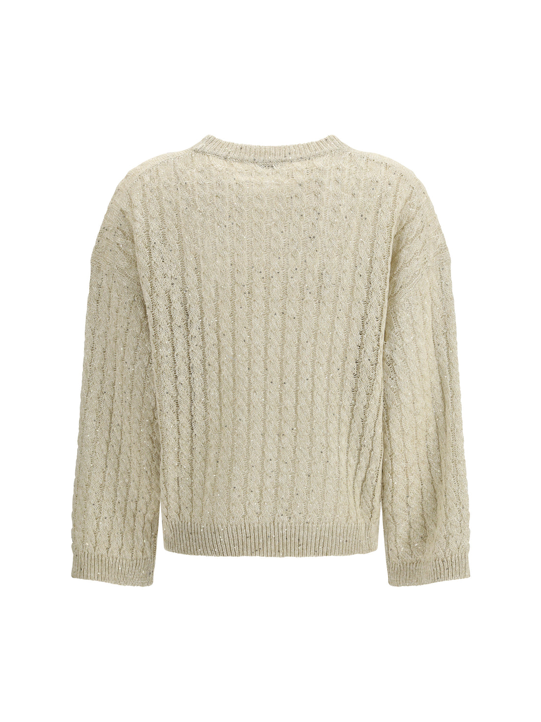 BRUNELLO CUCINELLI M dazzling cable linen sweater with openwork ribbing 