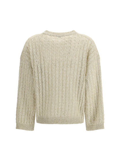 BRUNELLO CUCINELLI M dazzling cable linen sweater with openwork ribbing 